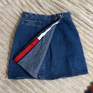 Tommy Hilfiger Vintage Denim Skirt with Red and White Accents